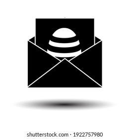 Envelop With Easter Egg Icon. Black on White Background With Shadow. Vector Illustration.