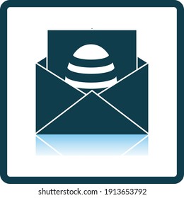 Envelop With Easter Egg Icon. Square Shadow Reflection Design. Vector Illustration.