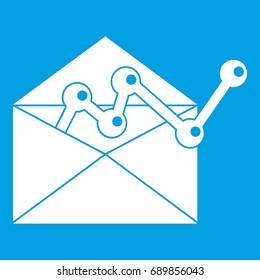 Envelop with graph icon white isolated on blue background vector illustration