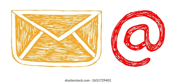 Envelop icon hand drawn email, contact, communication, digital messaging online.
