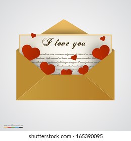 Envelop with letter and hearts. Vector illustration.