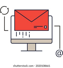 Envelop on computer desktop marketing mail message vector app icon. Email document abstract. Business communication. Newsletter send to mailbox