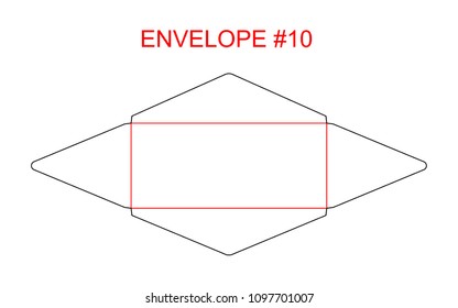 Envelope #10 die cut template of North American USA Format regular, universal, wallet, booklet size commercial, business, regular standard mail letterhead, invoices, checks, statement, direct mail.