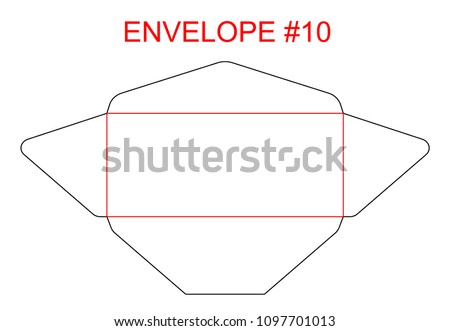Envelope #10 die cut template of North American, USA Format regular, universal, wallet, booklet size commercial, business, regular standard mail letterhead, invoices, checks, statement, direct mail.