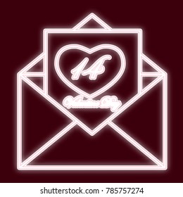 An envelope 14 Feb. Icon with the effect of neon glow. The symbol of Valentine s Day.