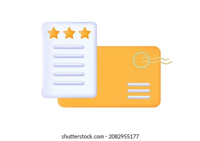 Envelope 3d with message and successful result, and a star . Letter with open envelope and online notification. Business page information form by email. Vector