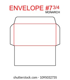 Envelope #7 3/4 monarch die cut template of North American Format regular, universal, wallet, booklet size commercial, business, regular standard mail letterhead, invoices, checks, statement, direct.