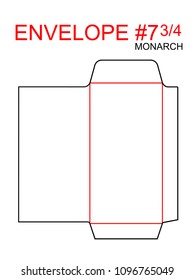 Envelope #7 3/4 monarch die cut template of North American Format regular, universal, wallet, booklet size commercial, business, regular standard mail letterhead, invoices, checks, statement, direct.