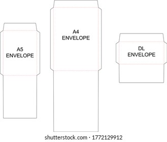 The envelope A4, A5, DL sizes die cut template. Vector black isolated circuit envelope. International standard size