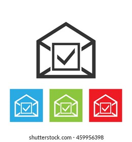 Envelope with accept sign. Approved mail logo. Vector illustration isolated on white background. Flat vector illustration.