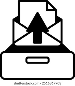 An envelope with a arrow pointing up is sitting in a file cabinet
