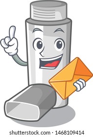 With envelope asthma inhalers in cartoon medicine box