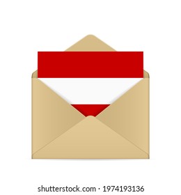 Envelope with Austria flag on a white background. Vector illustration.