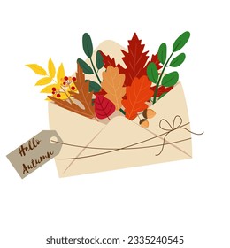 Envelope with autumn leave hello autumn