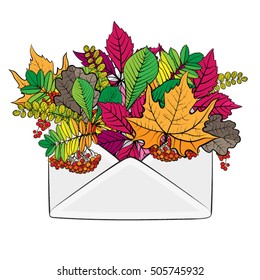 Envelope with autumn leaves