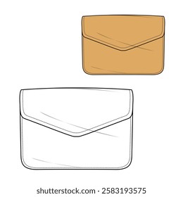 Envelope bag technical flat design vector mockup template.