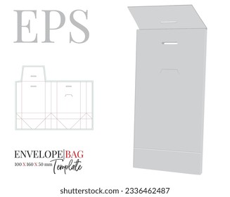 Envelope bag Template, Vector with die cut, laser cut lines. White, clear, blank, isolated Envelope bag mock up on white background with perspective presentation. Packaging Design