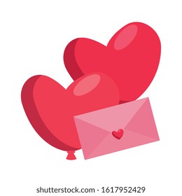 envelope with balloon helium in heart shape vector illustration design