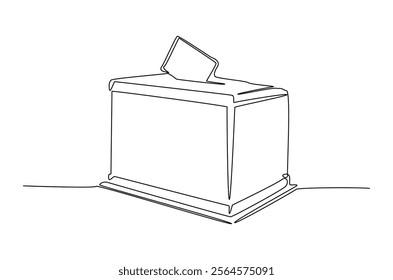 envelope or ballot in the ballot box polling place in continuous one line drawing design. Democracy and election day concept. Editable vector.  