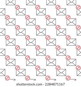 Envelope with Ban sign vector Email Prohibition concept linear seamless pattern 