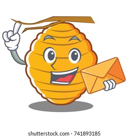 With envelope bee hive character cartoon