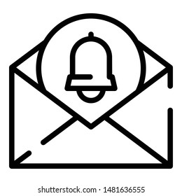 Envelope with a bell icon. Outline envelope with a bell vector icon for web design isolated on white background