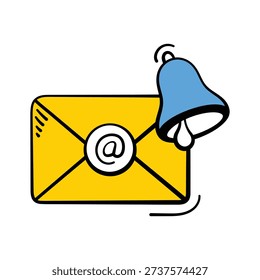 An envelope with a bell signifying school alerts and announcements doodle icon