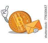 With envelope bitcoin coin character cartoon