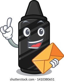 With envelope black crayon in the character shape