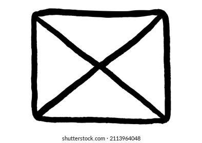 Umschlag mit schwarzem Futter. Brief, Paket, Nachricht. Doodle-Stil. Von Hand gezeichnet. Buchstabensymbol.