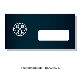 sobre mockup negro con signo blanco, diseño de ilustración de vector de identidad corporativa