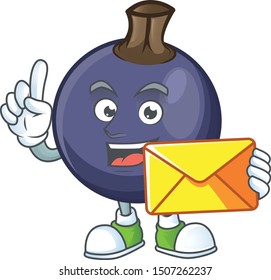 With envelope blackcurrant fruit of cartoon character shape.