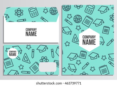 Envelope with Blank Cover. Back to school background. Branding template with back to school pattern