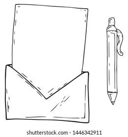 Envelope with a blank sheet of paper icon. Vector illustration of blank paper in envelope. Hand drawn letter in the envelope.