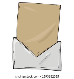 Envelope with a blank sheet of paper icon. Vector illustration of blank paper in envelope. Hand drawn letter in the envelope.