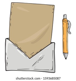 Envelope with a blank sheet of paper icon. Vector illustration of blank paper in envelope. Hand drawn letter in the envelope.