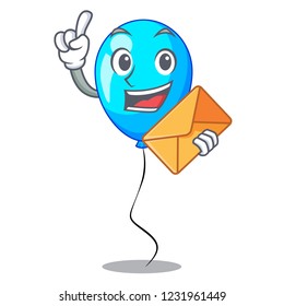 With envelope blue balloon character on the rope