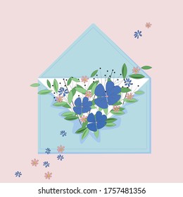
Envelope with blue flowers, illustration. Images can be used for greeting cards, posters and stickers.