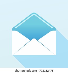 Envelope blue icon. Flat vector cartoon illustration. Objects isolated on a blue background.