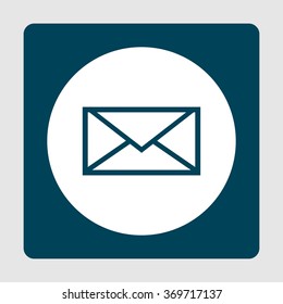 Envelope blue icon on button style background with circle in center