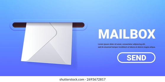 Envelope no modelo de página principal de caixa de correio azul. Conceito de serviço de email