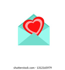 Envelope Blue Opened Hearts Red And Pink Letter