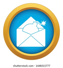 Envelope with bomb icon blue vector isolated on white background for any design