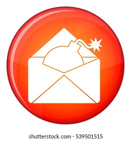 Envelope with bomb icon in red circle isolated on white background vector illustration