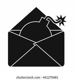 Envelope with bomb icon in simple style isolated on white background