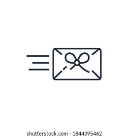 Envelope with a bow. Congratulatory letter. Vector linear icon isolated on white background.