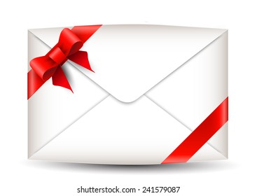 Envelope with bow on a white background