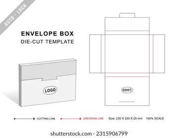 Envelope box die cut template, White envelope mockup