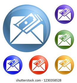 Envelope bribery money icons set vector 6 color isolated on white background