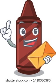 With envelope brown crayon isolated with the mascot